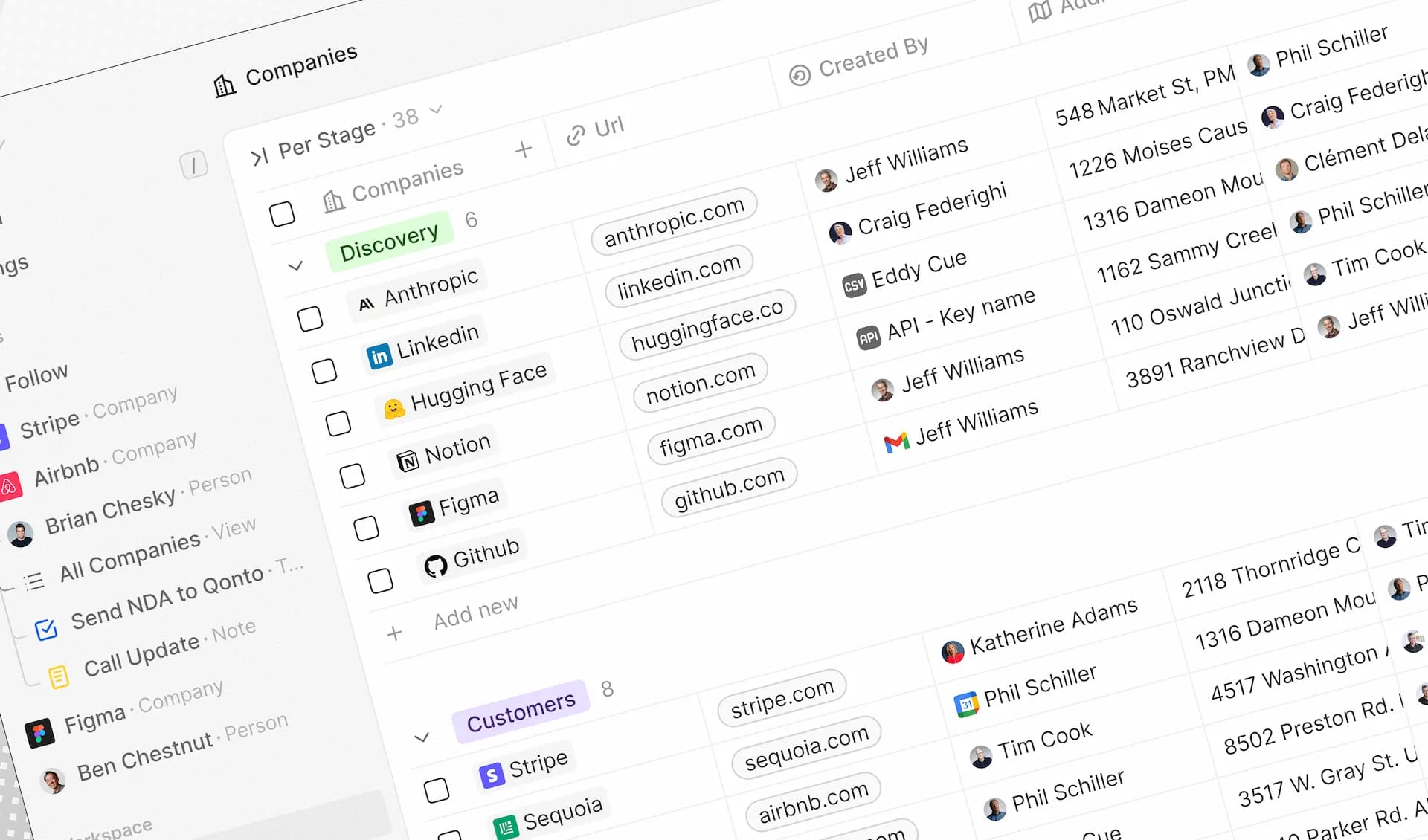 Interface CRM - Gestion des contacts et pipeline de ventes